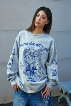 Angel Graffiti Print Loose Tee