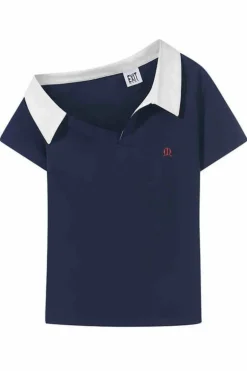 Asym Shoulder Embroidered Polo
