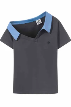 Asym Shoulder Embroidered Polo