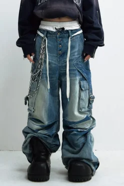 Asymmetric Buttoned Wide Jeans