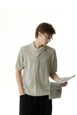 Asymmetric Cutout Knit Polo Shirt