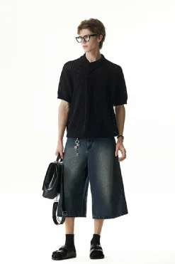 Asymmetric Cutout Knit Polo Shirt