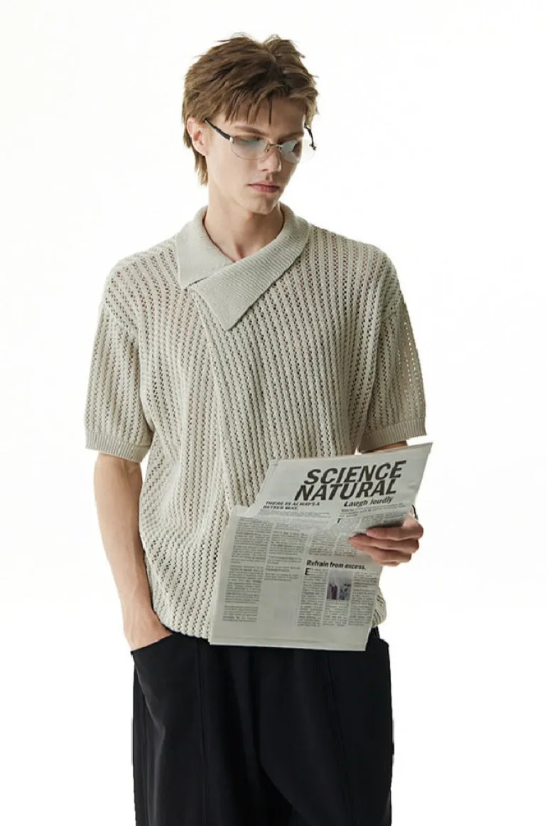 Asymmetric Cutout Knit Polo Shirt