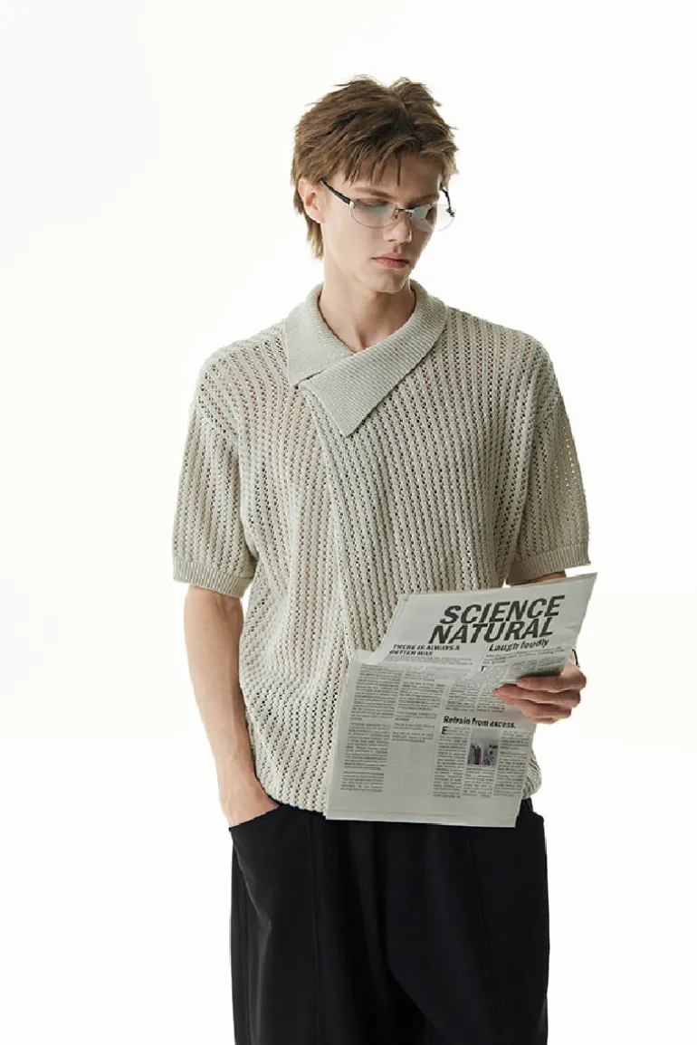 Asymmetric Cutout Knit Polo Shirt