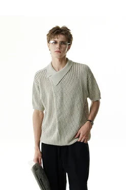 Asymmetric Cutout Knit Polo Shirt
