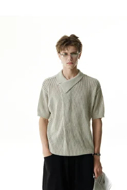 Asymmetric Cutout Knit Polo Shirt