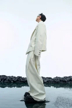 Asymmetric Metal Button Pants