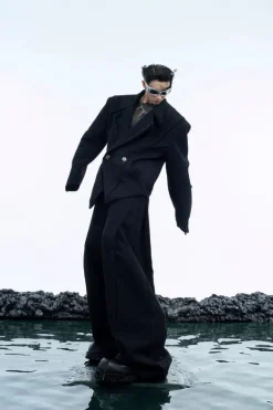 Asymmetric Metal Button Pants