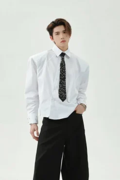 Asymmetric Placket Padded Shoulder Shirt