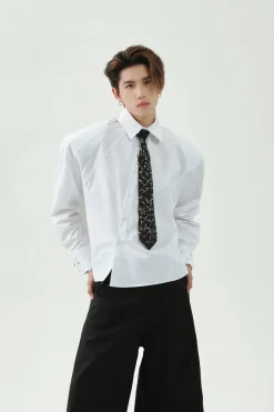Asymmetric Placket Padded Shoulder Shirt
