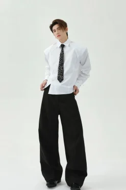 Asymmetric Placket Padded Shoulder Shirt