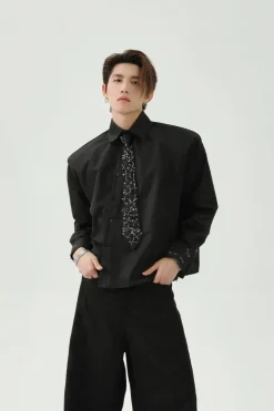 Asymmetric Placket Padded Shoulder Shirt