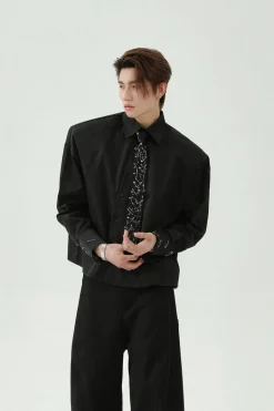 Asymmetric Placket Padded Shoulder Shirt