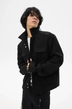 Asymmetric Washed Multi-Pocket Short Jacket