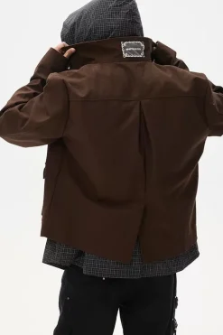 Asymmetric Washed Multi-Pocket Short Jacket