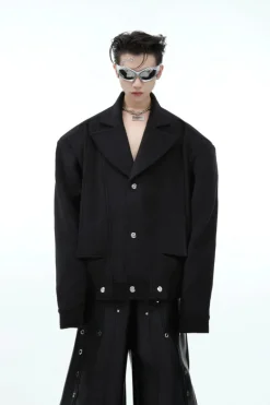 Asymmetrical Collar Cropped Wool Blazer Jacket