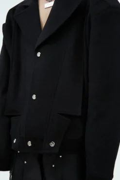 Asymmetrical Collar Cropped Wool Blazer Jacket