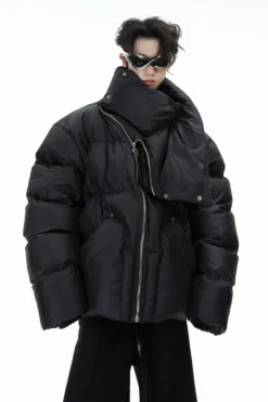 Asymmetrical Zipper High-Collar Puffer Jacket