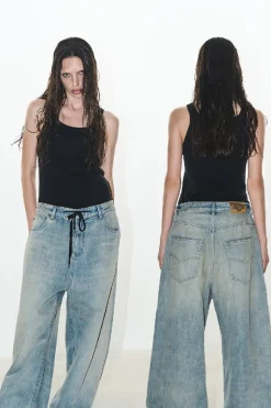 Baggy Drawstring Washed Jeans