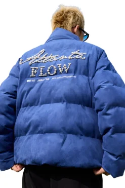 Basic Pearl Embroidered Suede Puffer Jacket