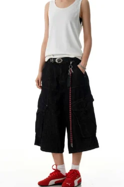 Black Cargo Cropped Jeans