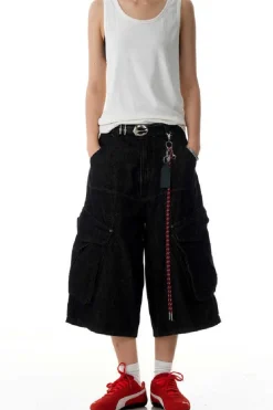 Black Cargo Cropped Jeans