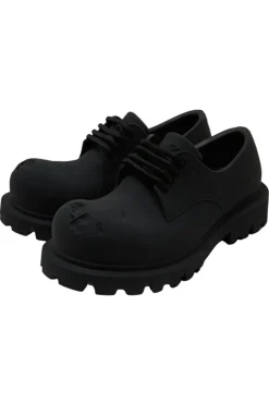 Black Dented Platform Derby Shoes