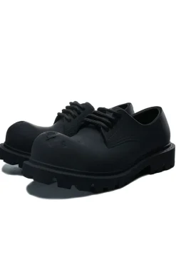 Black Dented Platform Derby Shoes