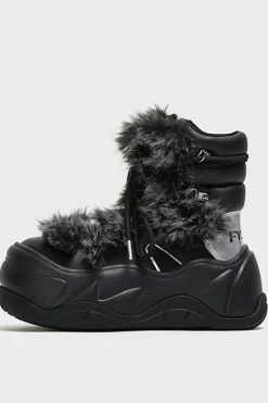Black Faux-Fur Snow Boots
