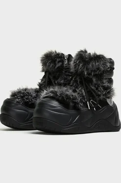 Black Faux-Fur Snow Boots