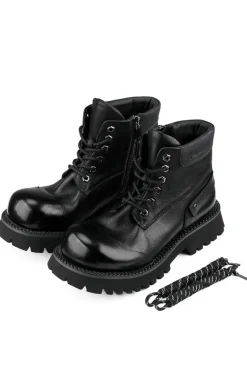 Black Leather Chunky Derby Boots
