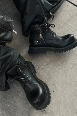 Black Leather Chunky Derby Boots