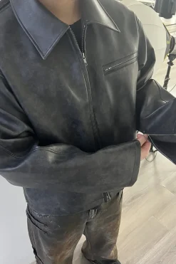 Black Mist Distressed Leather Jacket