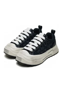 Black Retro Canvas Low-Top Sneakers