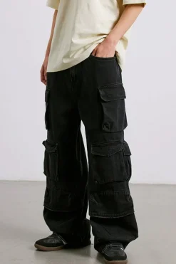 Black Washed Cargo Work Pants