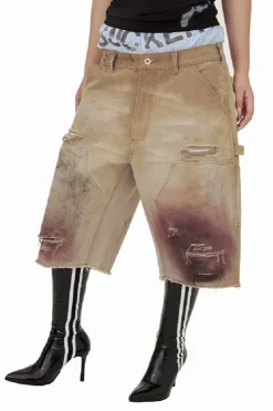 Bloodstain Distressed Canvas Shorts