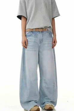 Blue Deconstructed Cropped Jeans