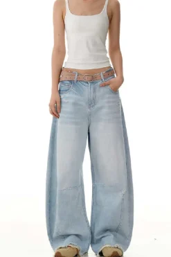 Blue Deconstructed Cropped Jeans