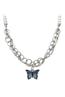 Blue Flame Butterfly Necklace