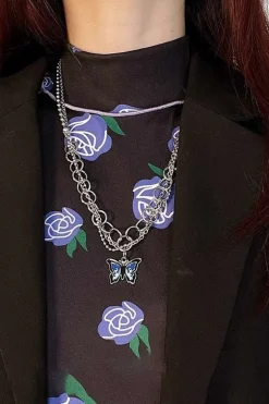 Blue Flame Butterfly Necklace