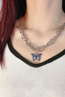 Blue Flame Butterfly Necklace