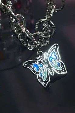 Blue Flame Butterfly Necklace