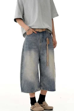 Blue Textured Cropped Jeans