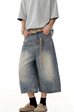Blue Textured Cropped Jeans