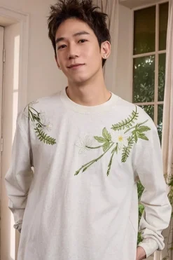 Botanical Embroidery Long Sleeve Tee
