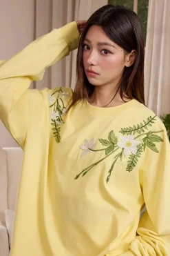 Botanical Embroidery Long Sleeve Tee