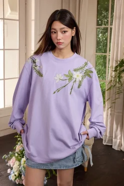 Botanical Embroidery Long Sleeve Tee