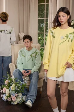 Botanical Embroidery Long Sleeve Tee