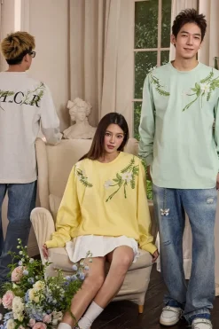 Botanical Embroidery Long Sleeve Tee