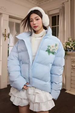Botanical Print Graphene Puffer Jacket